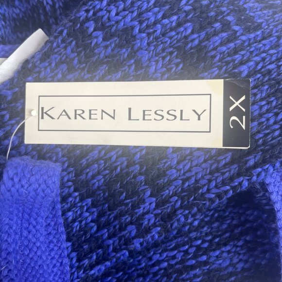 Karen Lessly Cardigan Sweater Womens 2X Blue Black New - Picture 8 of 10